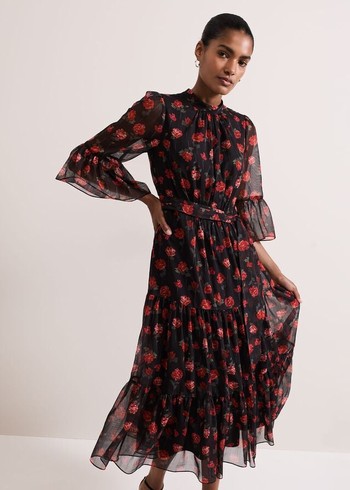 Phase Eight Lela Floral Textured Dress Black/Multicolor Canada | QCEPLS-537